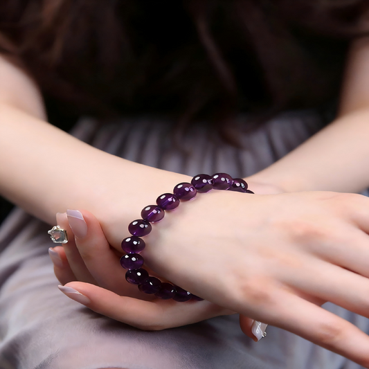 Close-up of real amethyst beads
