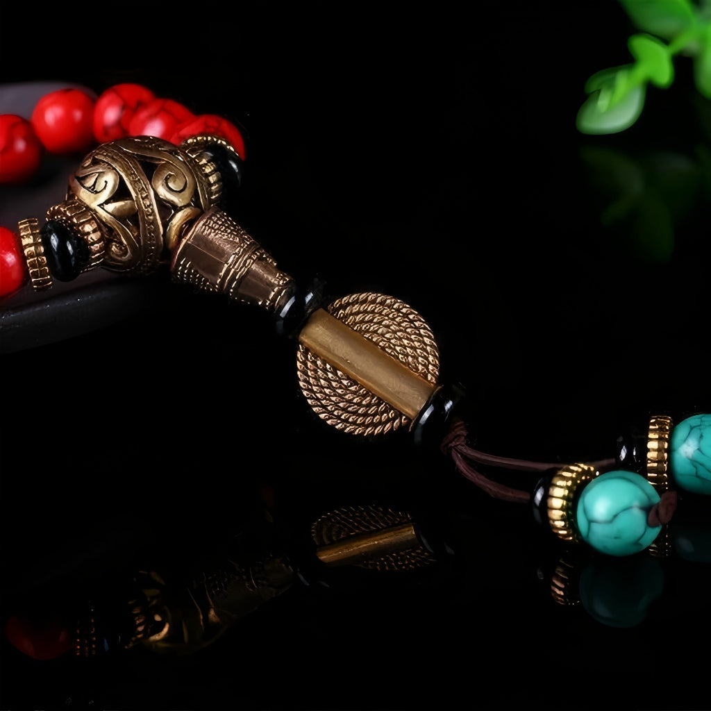Tibetan Courage Mala Beads Red Turquoise Necklace