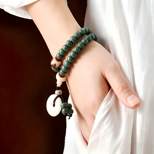 Green Bodhi & Star‑Moon Bodhi Beads with Lotus Carving