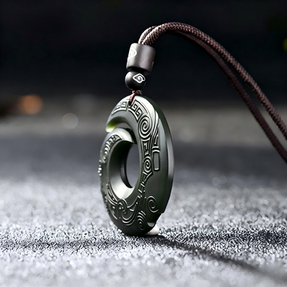 Fierce Guardian – Chinese Hetian Jade Spinning Peace & Success Pendant Necklace