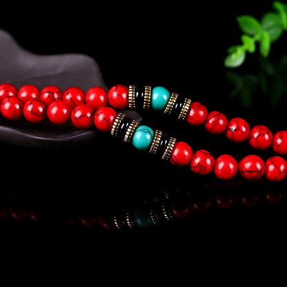 Tibetan Courage Mala Beads Red Turquoise Necklace