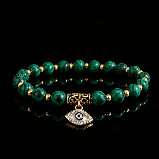 Malachite Evil Eye Bracelet – Absorb Negativity, Heart Healing & Protection