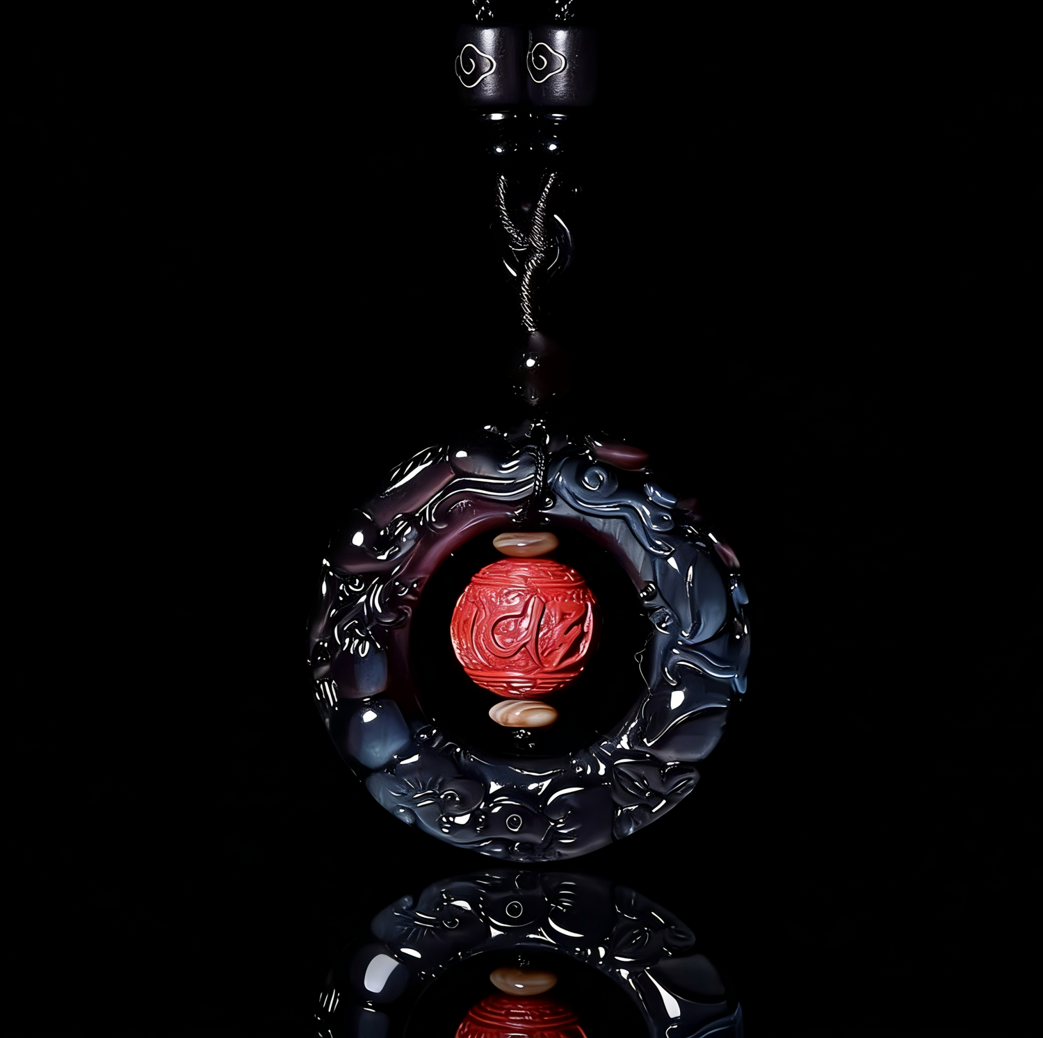 Feng Shui Cinnabar Obsidian Pixiu Pendant — Spiritual Shield, Wealth Guardian, Grounding Anchor
