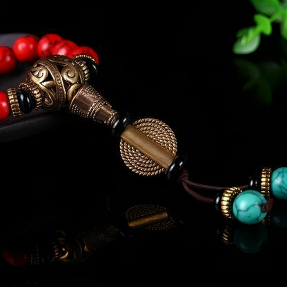 Tibetan Courage Mala Beads Red Turquoise Necklace