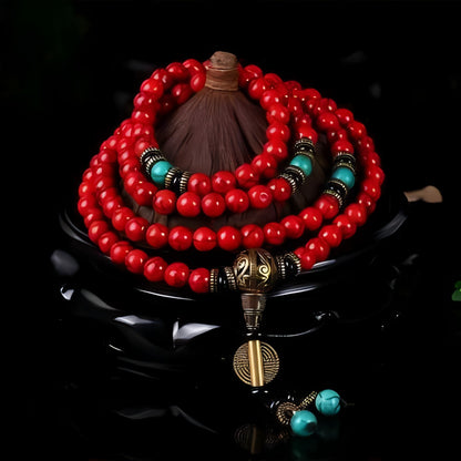 Tibetan Red Turquoise Mala 108 Beads – Courage, Protection & Good Luck