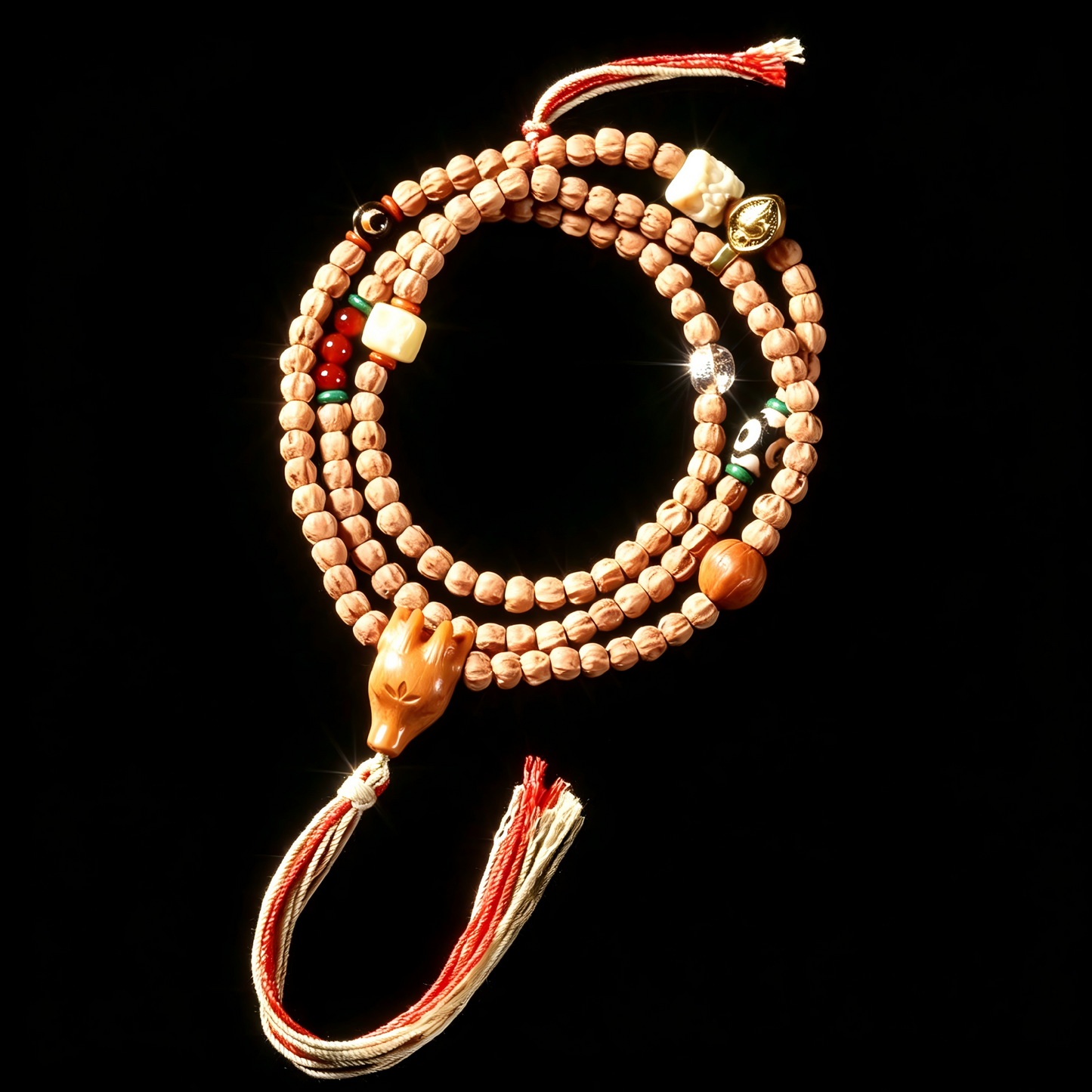 Bodhi Seeds Red Agate Deer Head Mala – 108 Beads