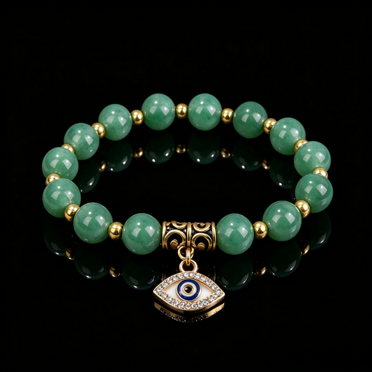 Green Aventurine Evil Eye Bracelet – Heart Healing, Protection & Good Luck