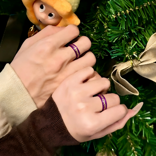 Couple wearing matching Dragon Phoenix rings attracting love and wealth