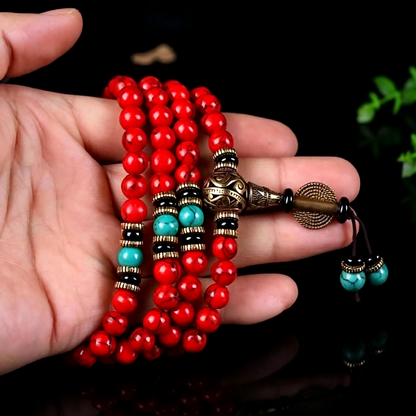 Red Turquoise Beads with Brass Accents & Onyx