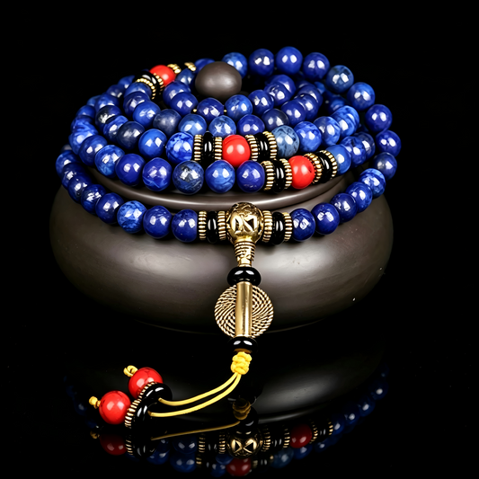 Tibetan Lapis Lazuli Mala 108 – Third Eye Stone for Wisdom & Protection
