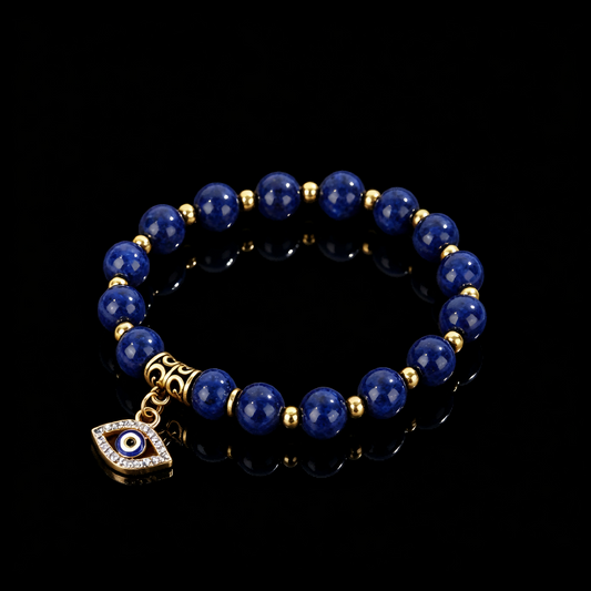 Evil Eye Lapis Bracelet – Protection, Intuition & Good Luck