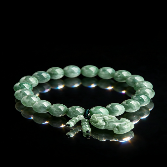 Natural jade beads — smooth, waxy texture, grounding earth energy, heart stone for emotional balance